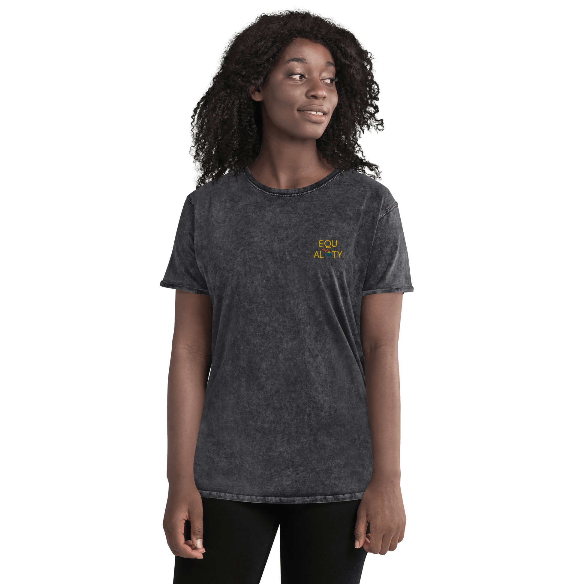 Michigan 'Equality' Denim T-Shirt (LGBTQ Pride Colors) | Embroidered - Circumspice Michigan