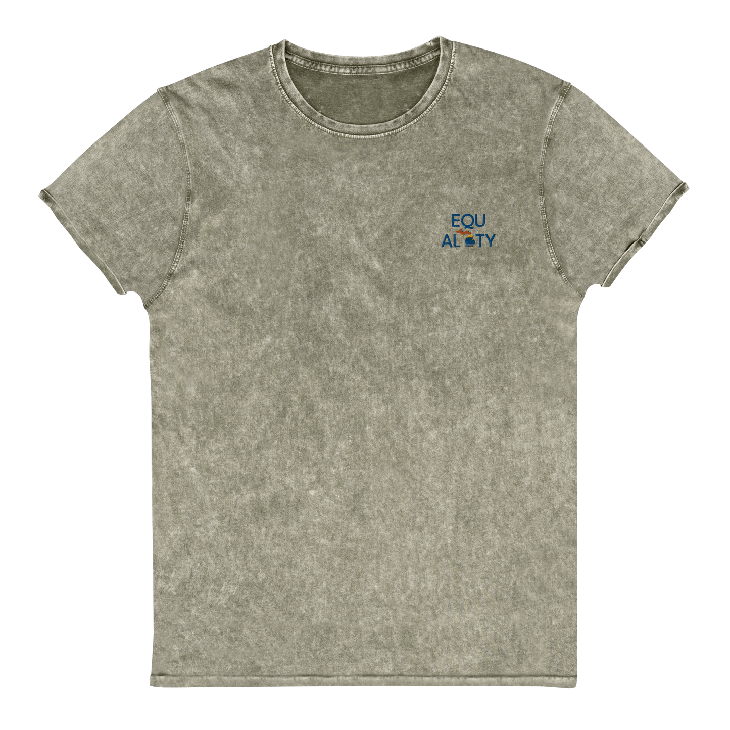 Michigan 'Equality' Denim T-Shirt (LGBTQ Pride Colors) | Embroidered - Circumspice Michigan