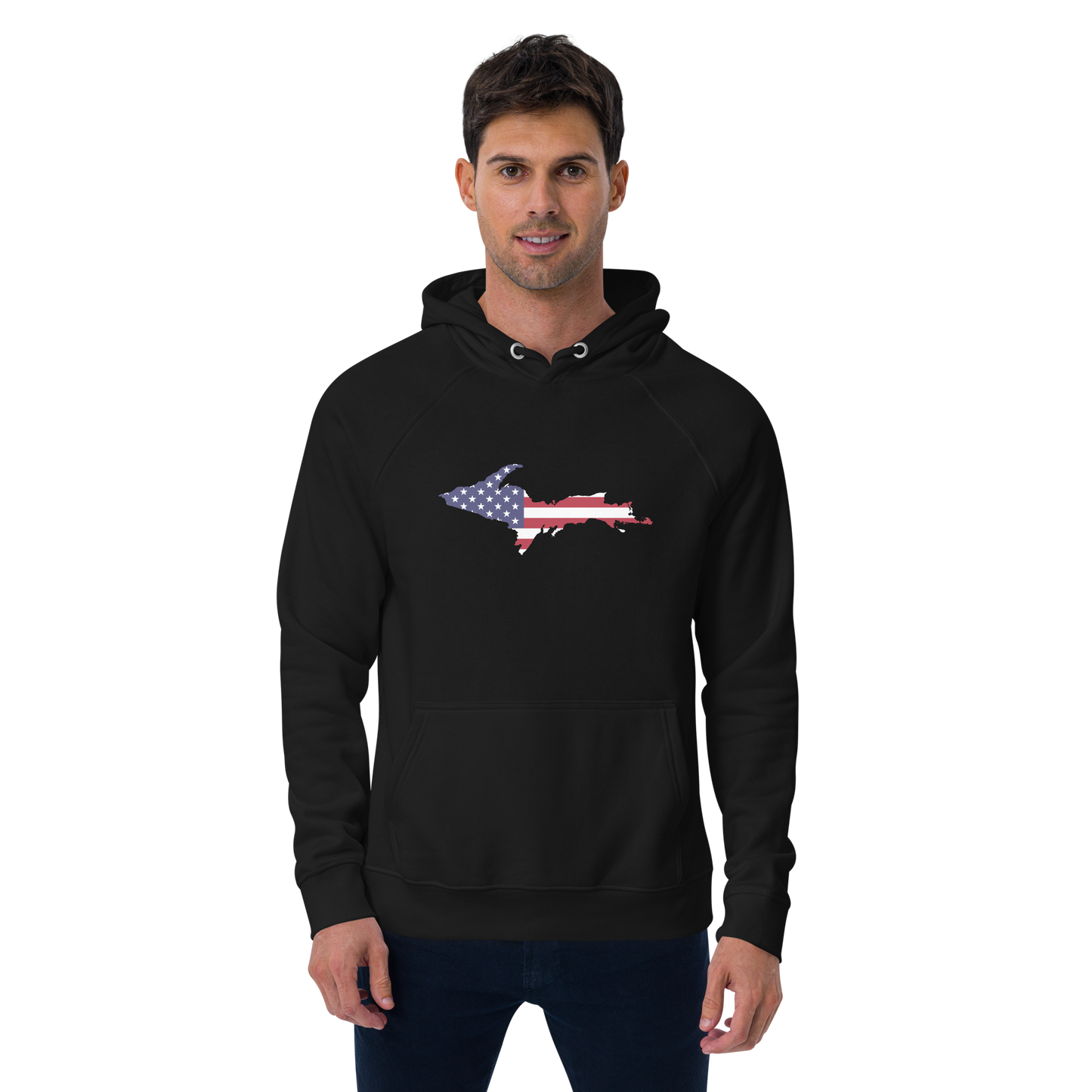 Michigan Upper Peninsula Hoodie (w/ MI USA Flag Outline) | Unisex Organic