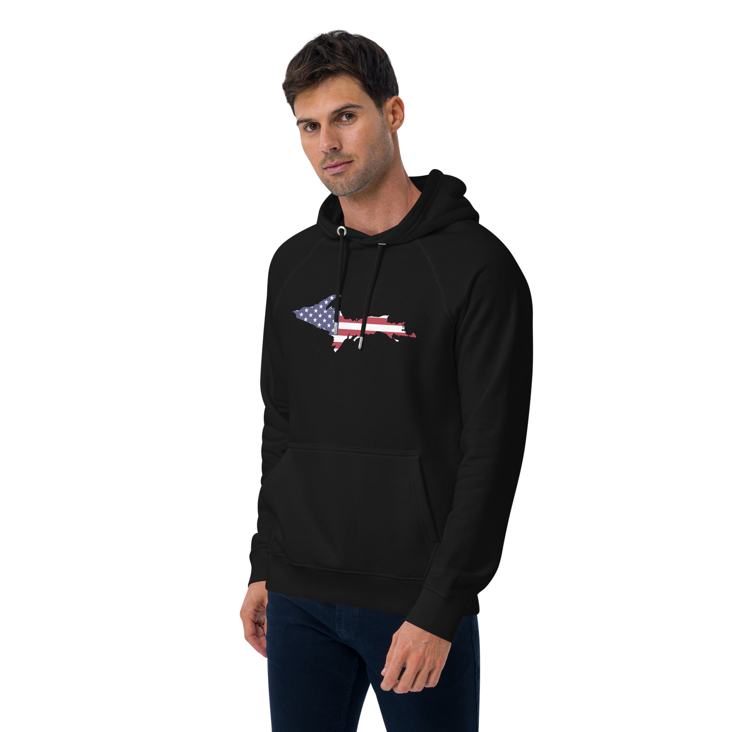 Michigan Upper Peninsula Hoodie (w/ MI USA Flag Outline) | Unisex Organic