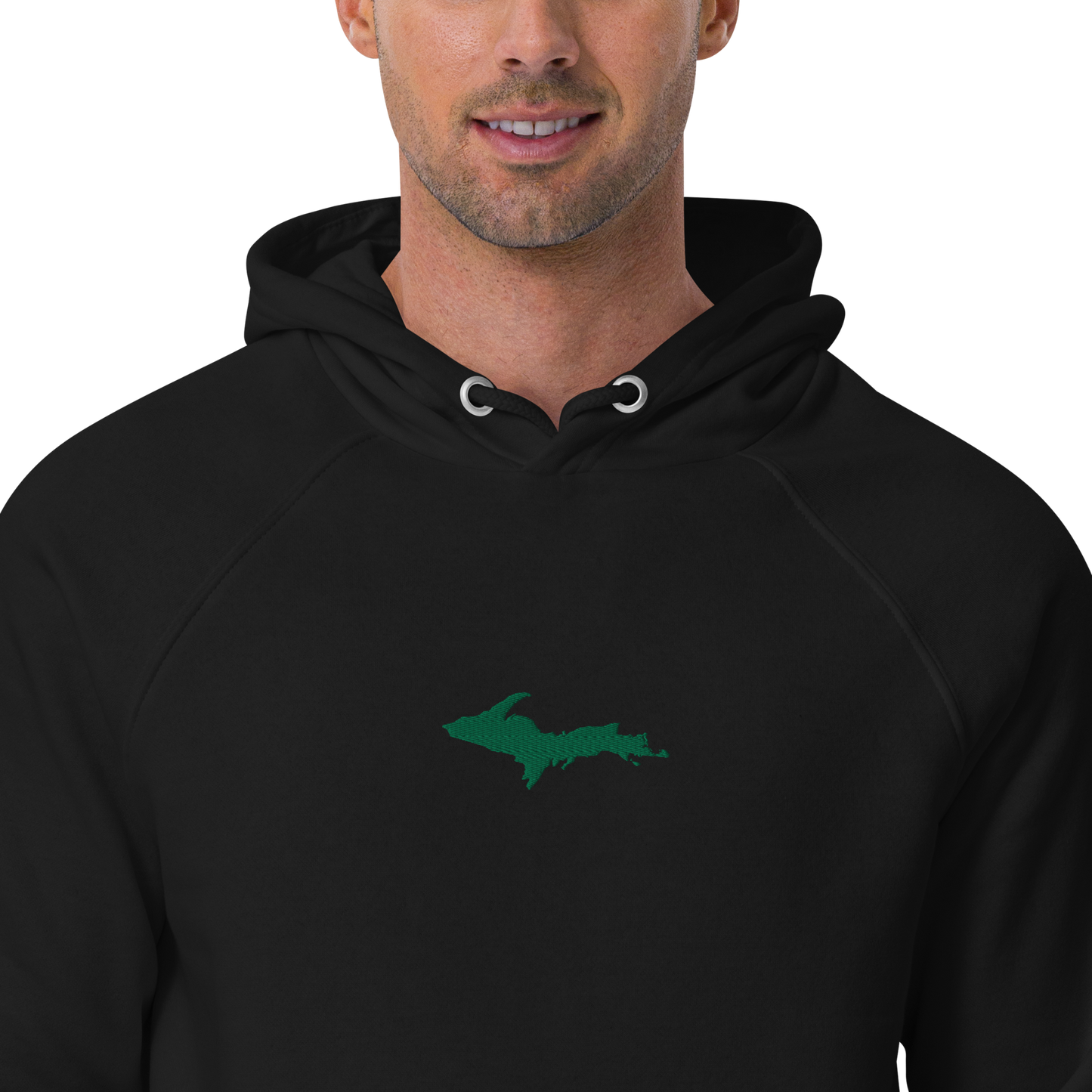 Michigan Upper Peninsula Hoodie (w/ Embroidered Green UP Outline) | Unisex Organic