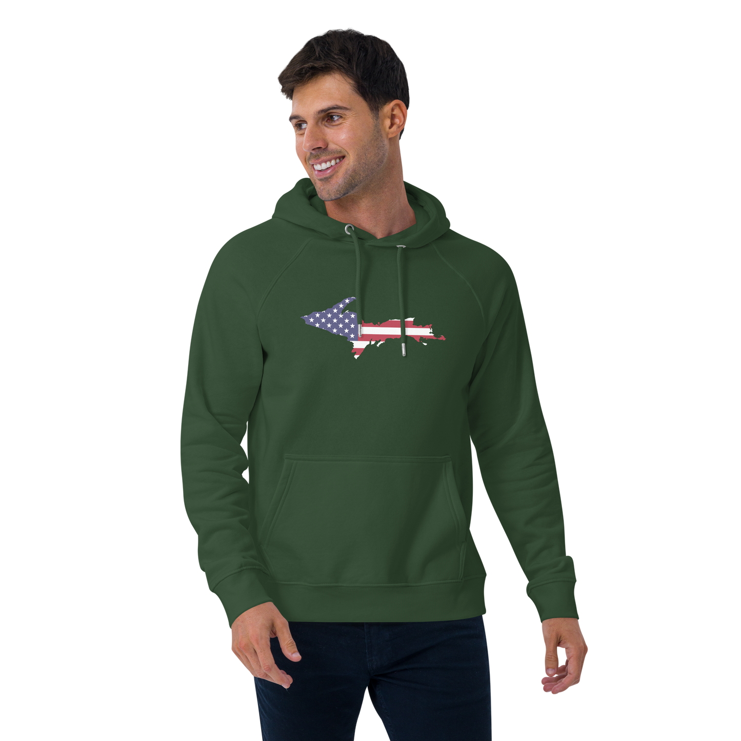 Michigan Upper Peninsula Hoodie (w/ MI USA Flag Outline) | Unisex Organic