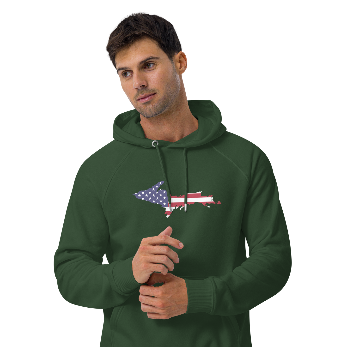 Michigan Upper Peninsula Hoodie (w/ MI USA Flag Outline) | Unisex Organic