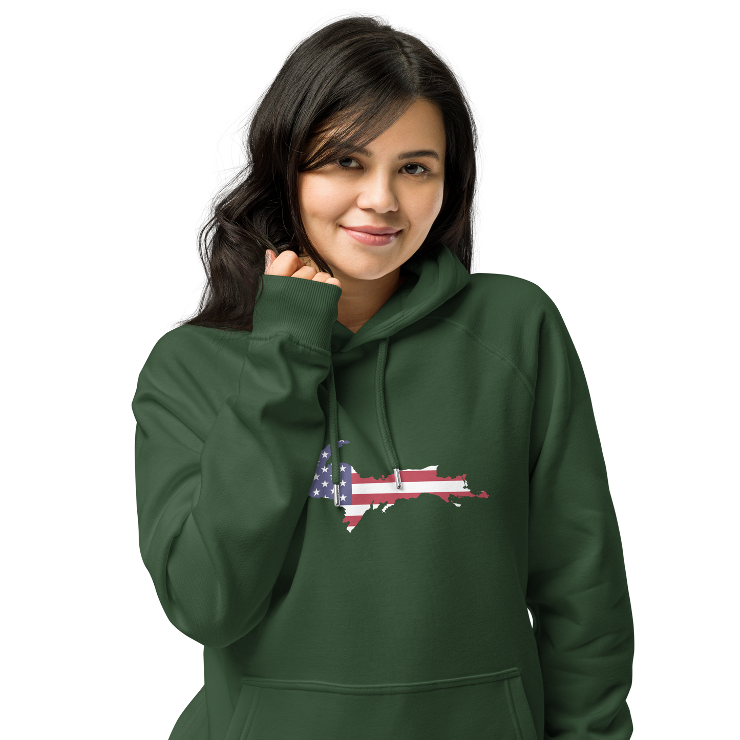 Michigan Upper Peninsula Hoodie (w/ MI USA Flag Outline) | Unisex Organic