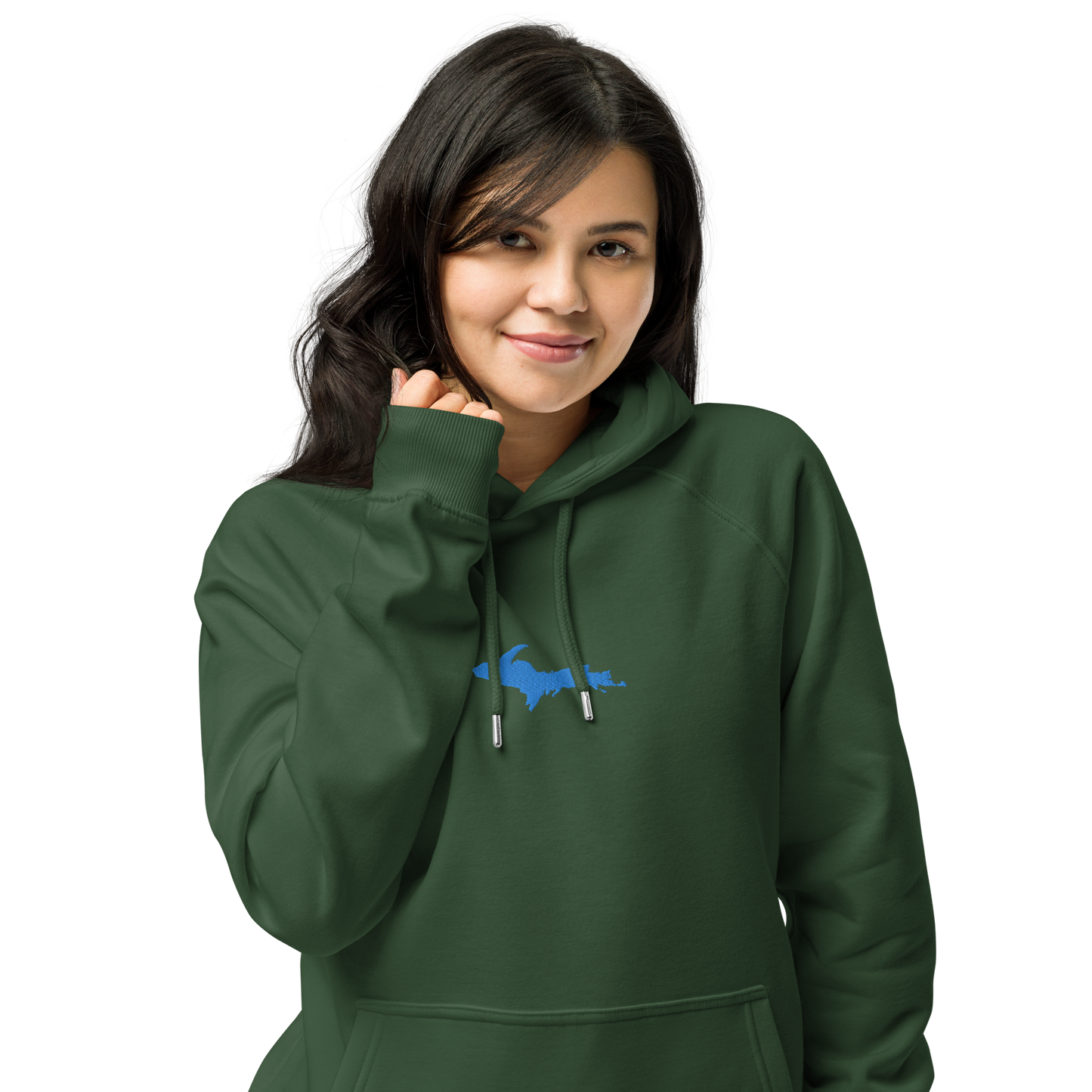 Michigan Upper Peninsula Hoodie (w/ Embroidered Azure UP Outline) | Unisex Organic