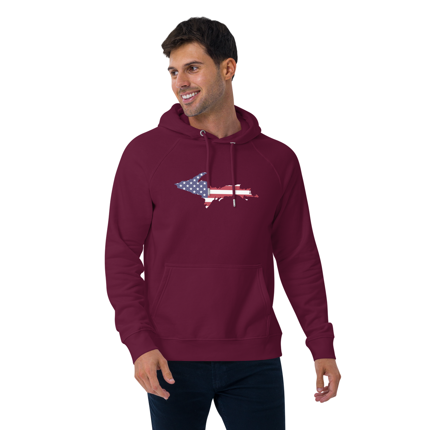 Michigan Upper Peninsula Hoodie (w/ MI USA Flag Outline) | Unisex Organic