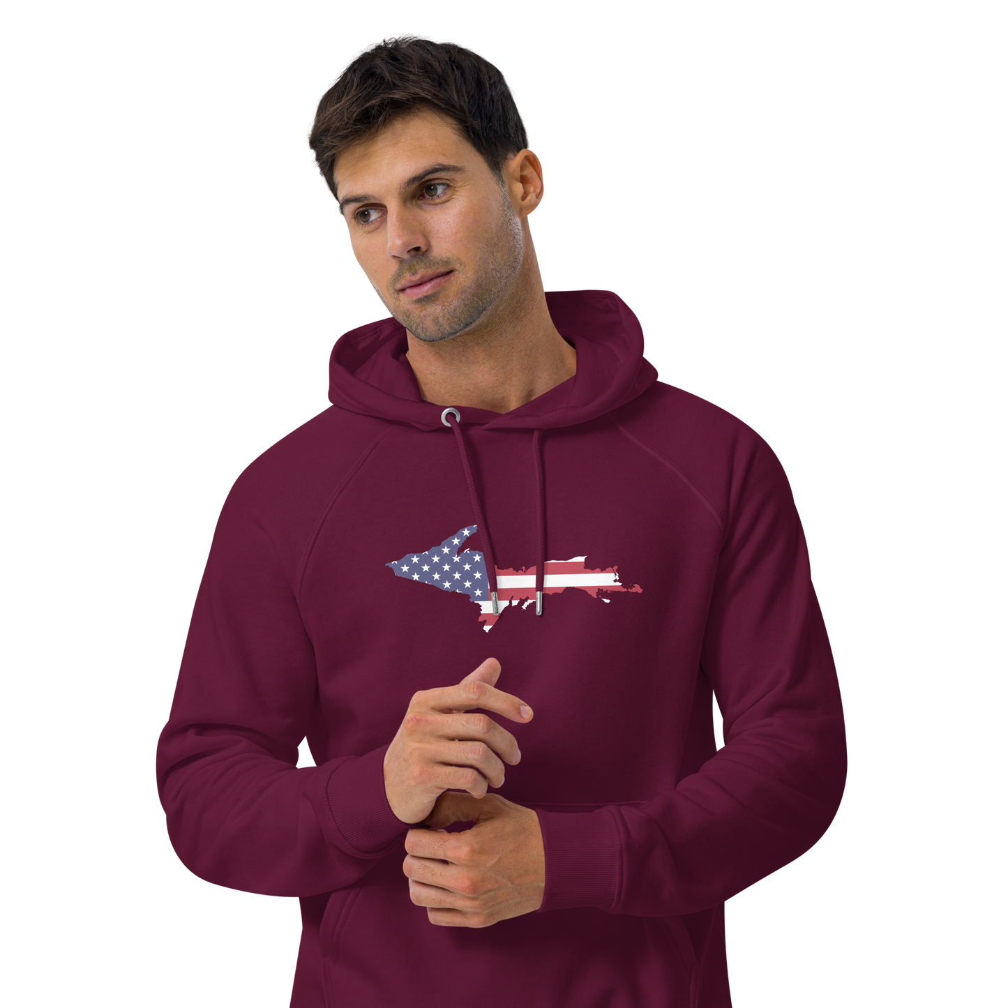 Michigan Upper Peninsula Hoodie (w/ MI USA Flag Outline) | Unisex Organic