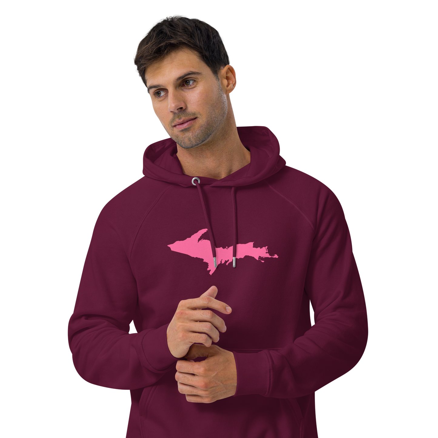 Michigan Upper Peninsula Hoodie (w/ Pink UP Outline) | Unisex Organic