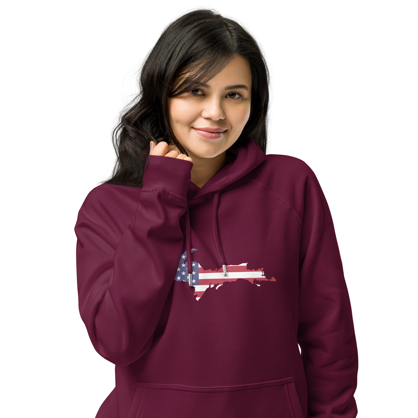 Michigan Upper Peninsula Hoodie (w/ MI USA Flag Outline) | Unisex Organic