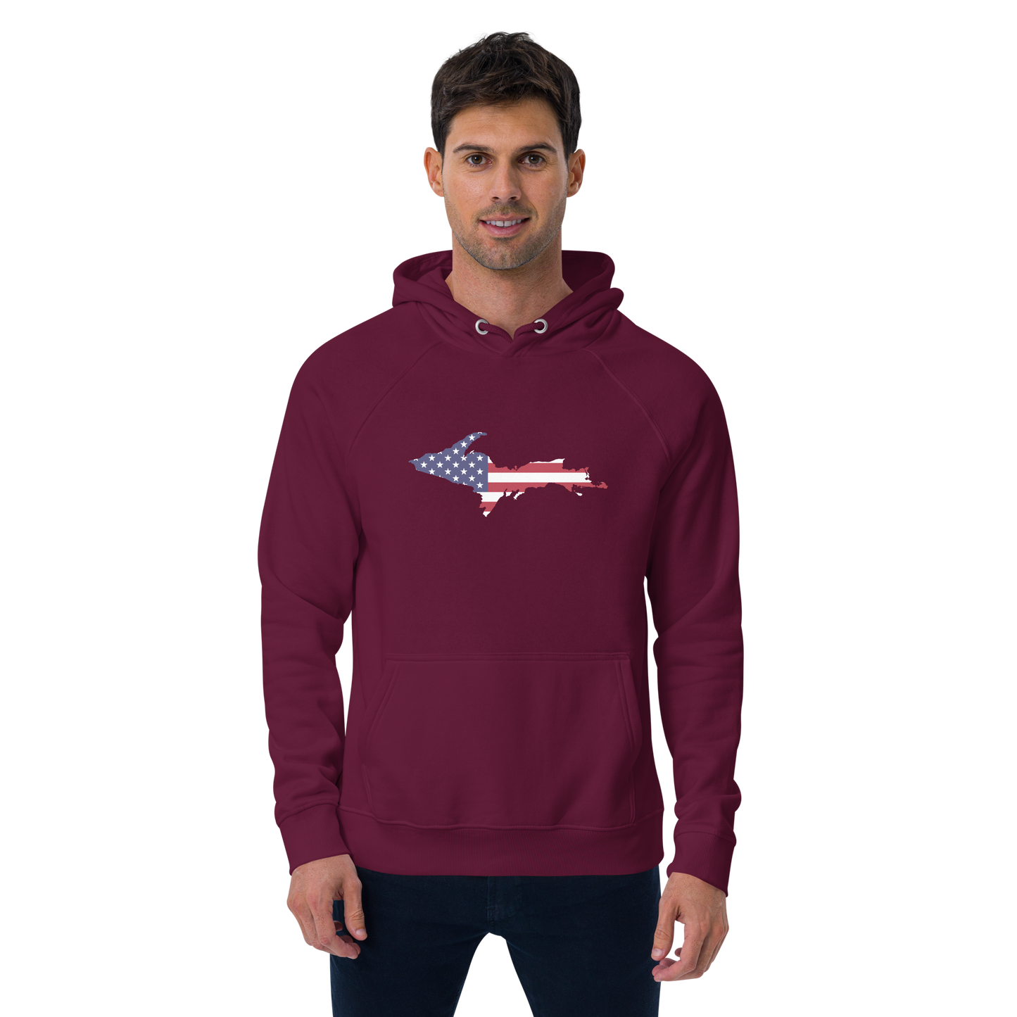 Michigan Upper Peninsula Hoodie (w/ MI USA Flag Outline) | Unisex Organic