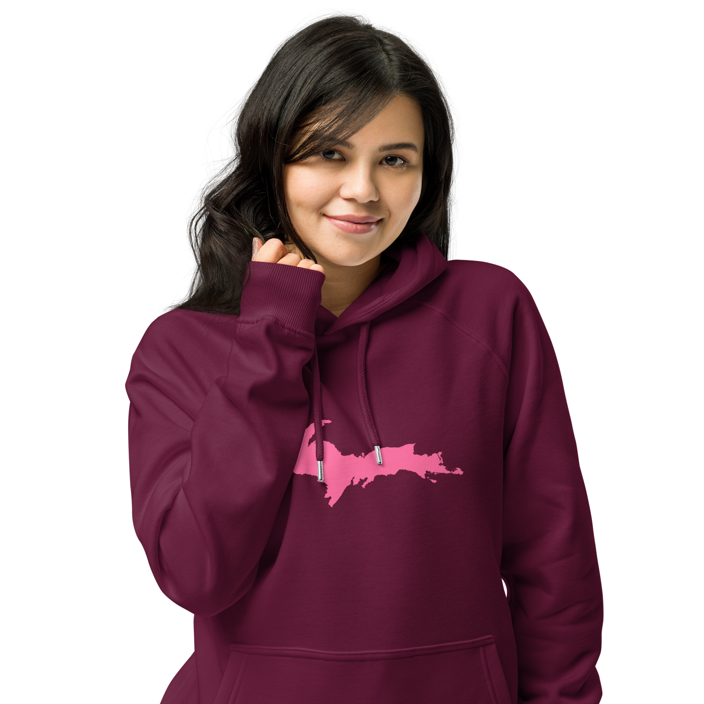 Michigan Upper Peninsula Hoodie (w/ Pink UP Outline) | Unisex Organic