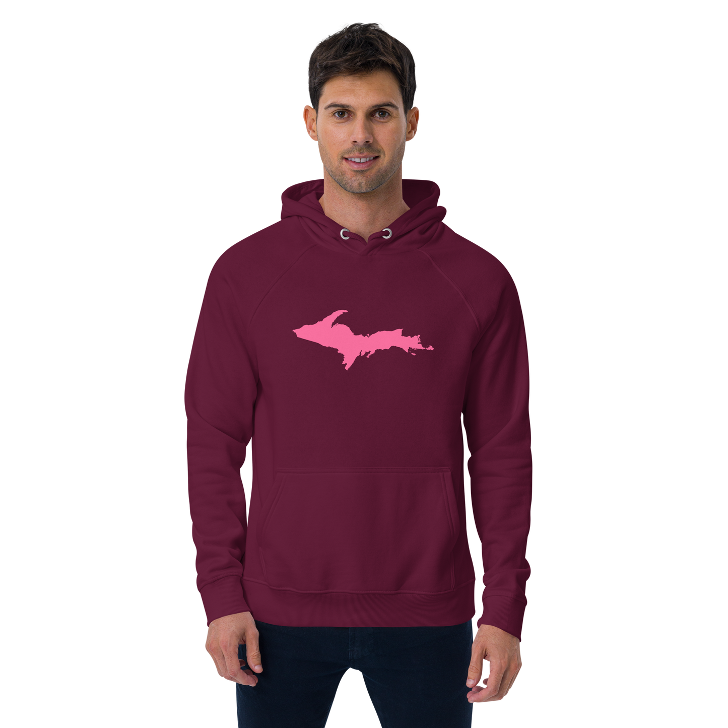 Michigan Upper Peninsula Hoodie (w/ Pink UP Outline) | Unisex Organic