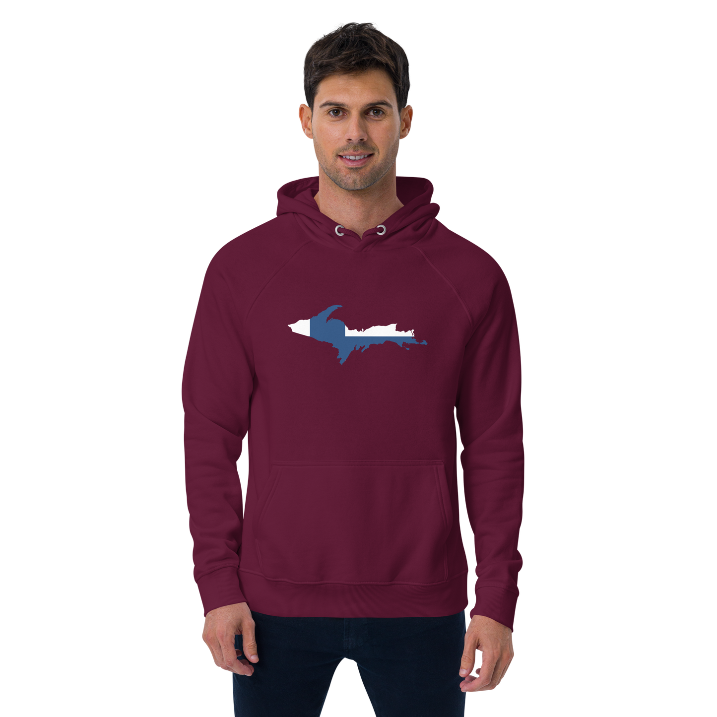 Michigan Upper Peninsula Hoodie (w/ UP Finland Flag Outline) | Unisex Organic