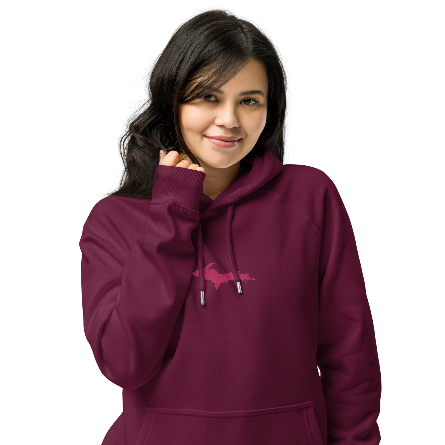 Michigan Upper Peninsula Hoodie (w/ Embroidered Pink UP Outline) | Unisex Organic