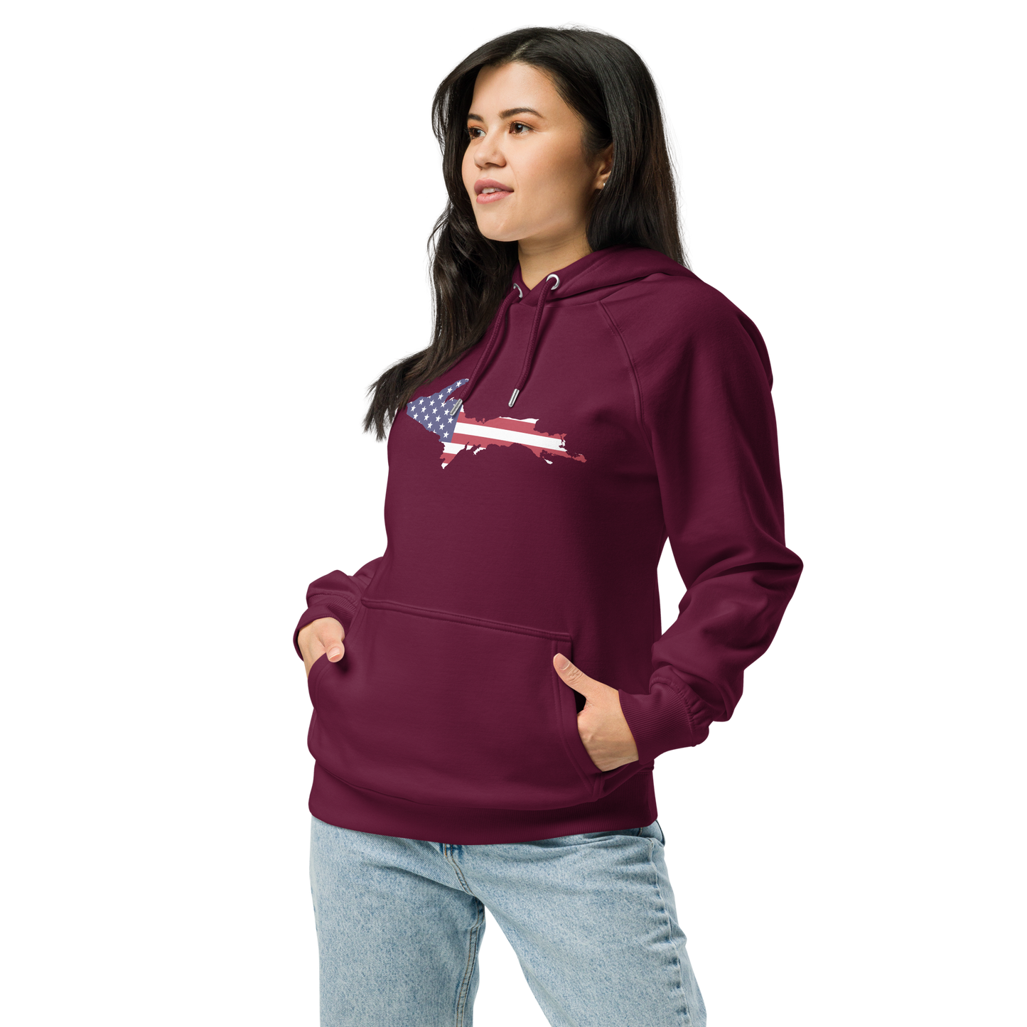 Michigan Upper Peninsula Hoodie (w/ MI USA Flag Outline) | Unisex Organic