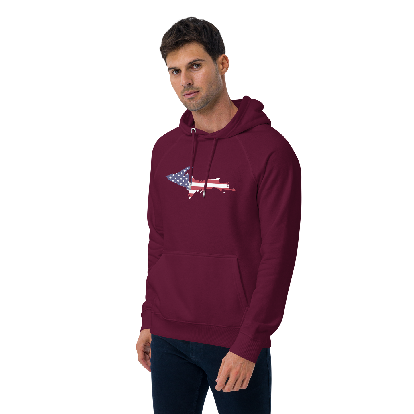 Michigan Upper Peninsula Hoodie (w/ MI USA Flag Outline) | Unisex Organic