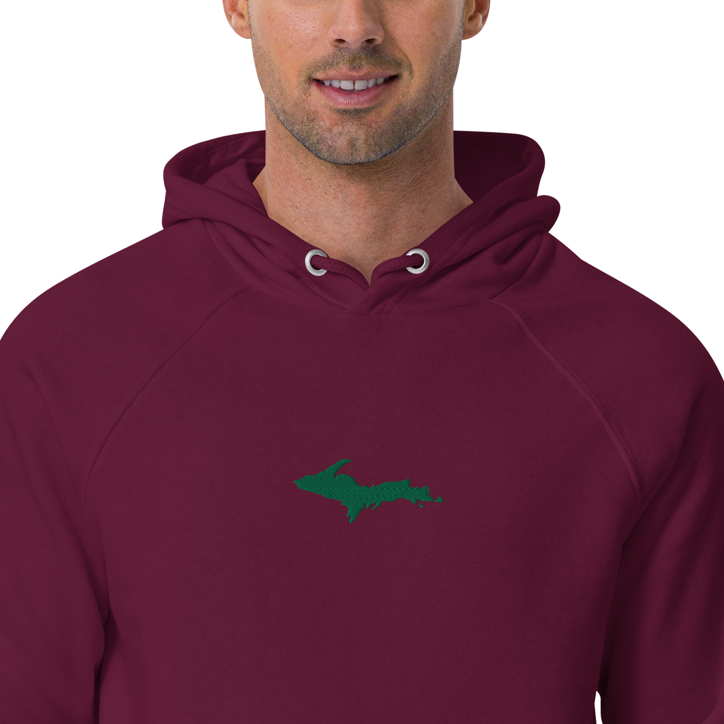 Michigan Upper Peninsula Hoodie (w/ Embroidered Green UP Outline) | Unisex Organic