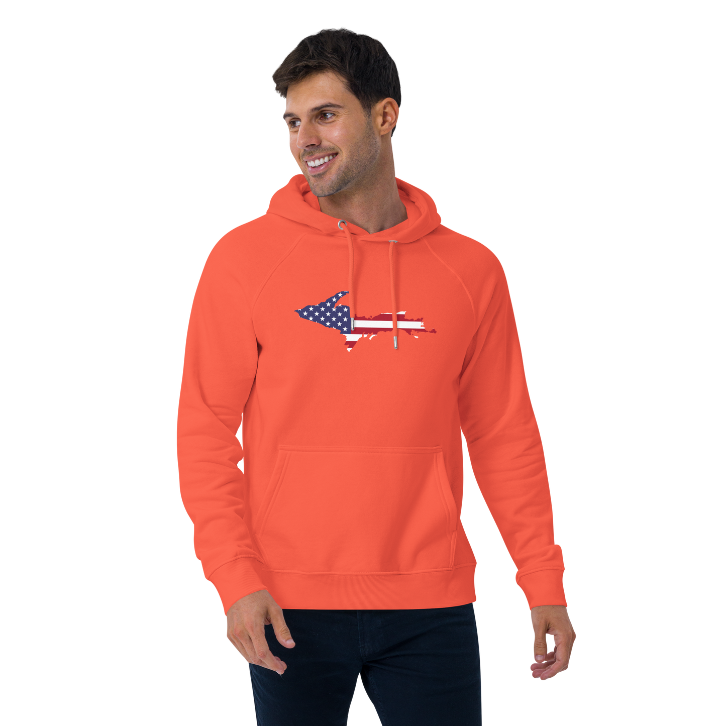 Michigan Upper Peninsula Hoodie (w/ MI USA Flag Outline) | Unisex Organic