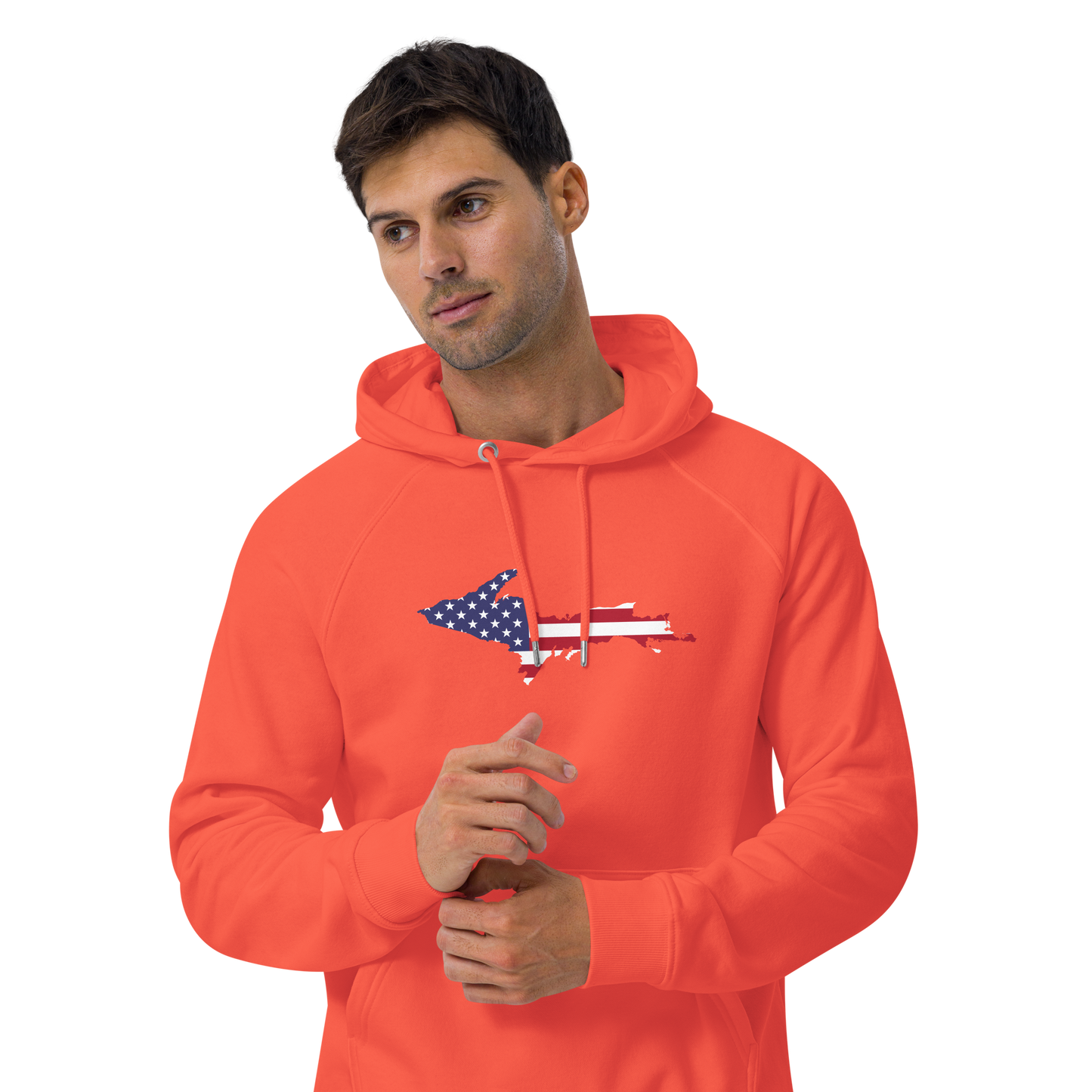 Michigan Upper Peninsula Hoodie (w/ MI USA Flag Outline) | Unisex Organic