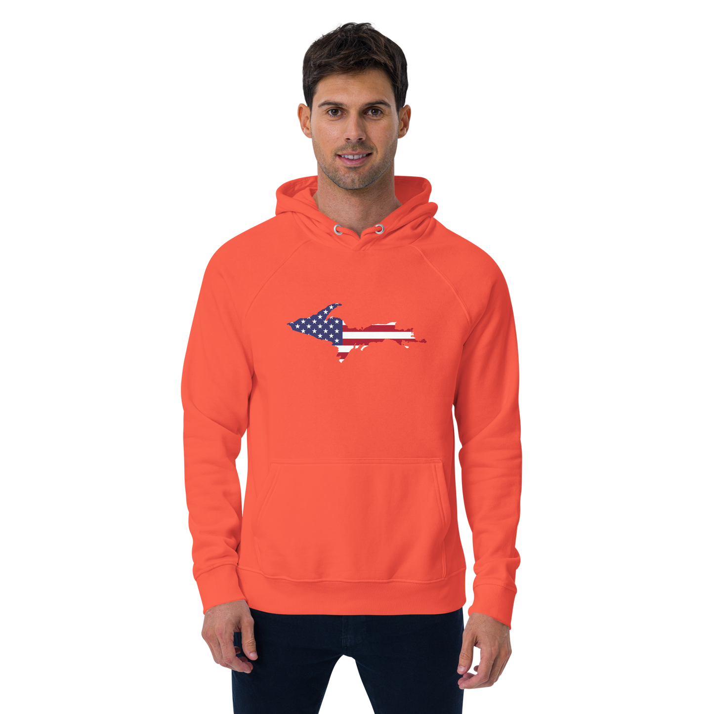 Michigan Upper Peninsula Hoodie (w/ MI USA Flag Outline) | Unisex Organic