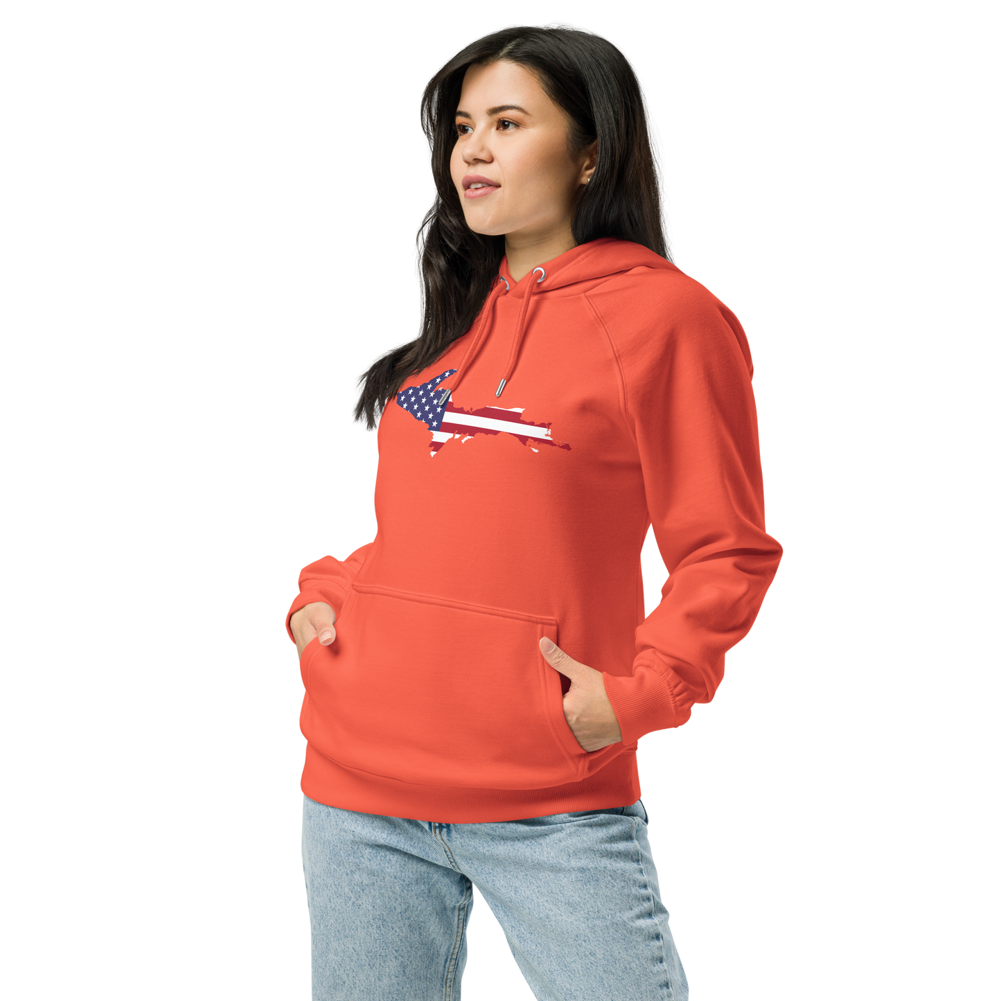 Michigan Upper Peninsula Hoodie (w/ MI USA Flag Outline) | Unisex Organic