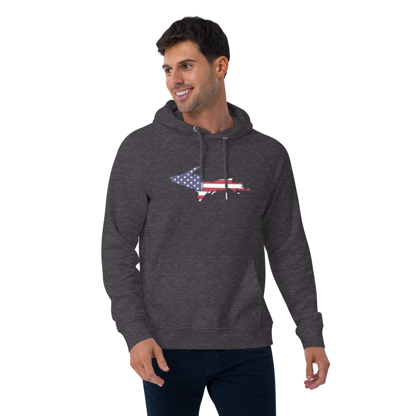 Michigan Upper Peninsula Hoodie (w/ MI USA Flag Outline) | Unisex Organic