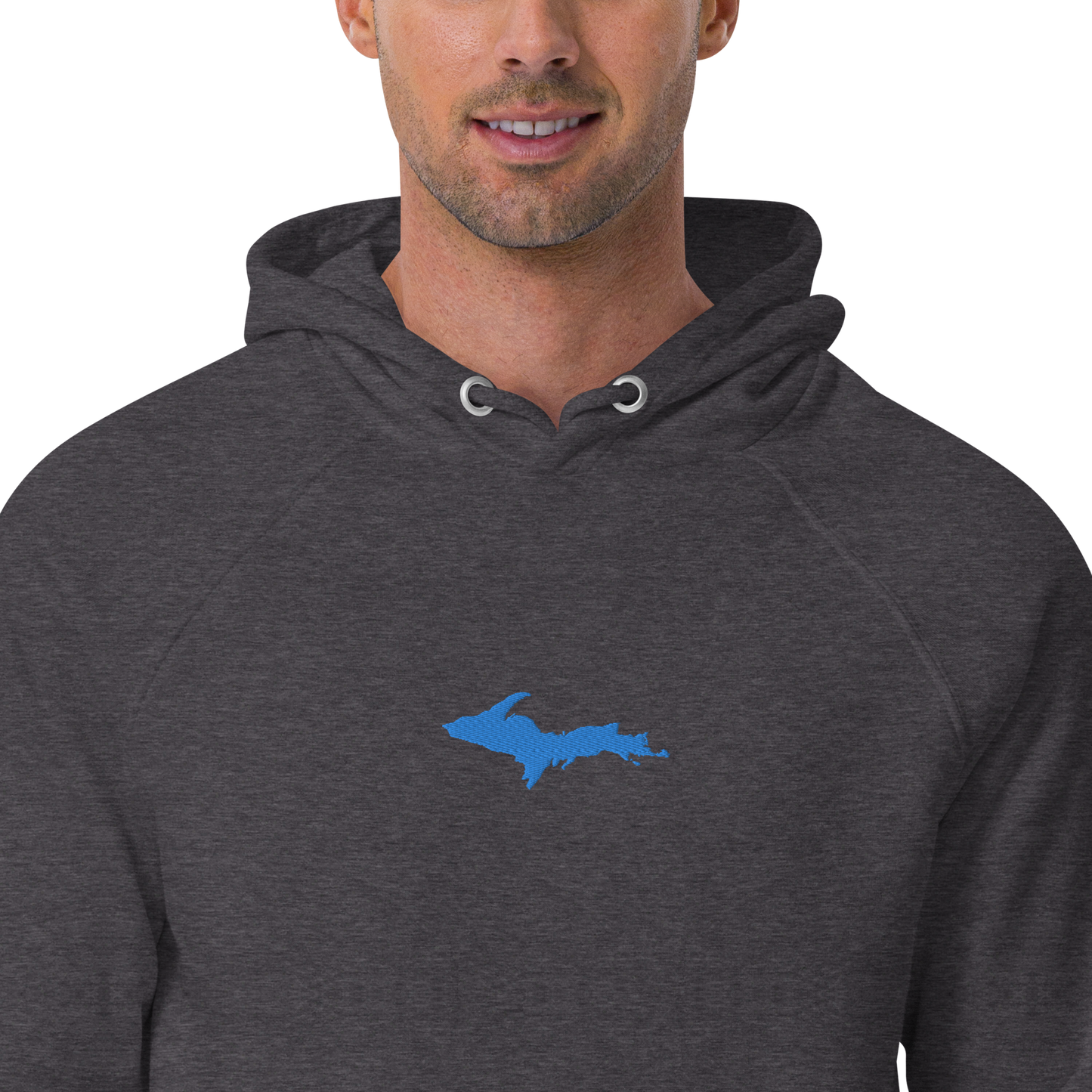 Michigan Upper Peninsula Hoodie (w/ Embroidered Azure UP Outline) | Unisex Organic