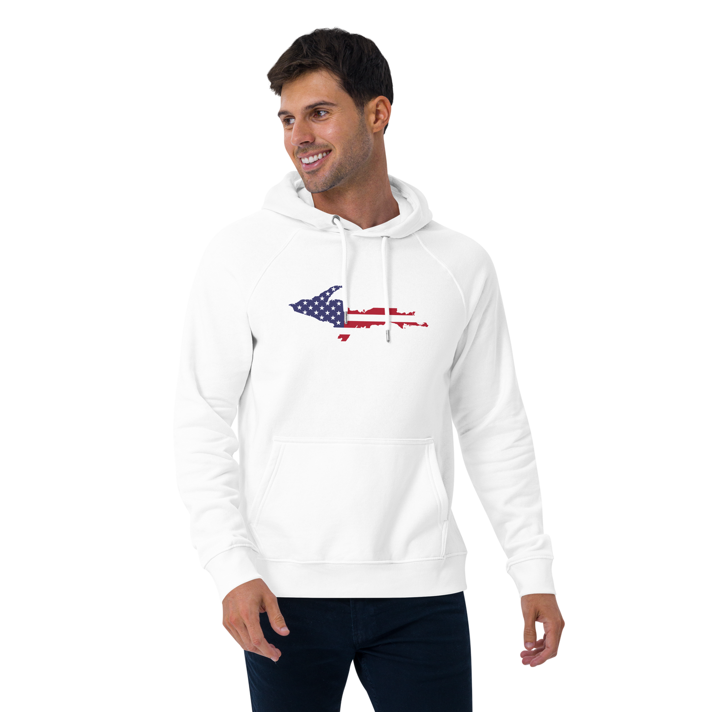 Michigan Upper Peninsula Hoodie (w/ MI USA Flag Outline) | Unisex Organic