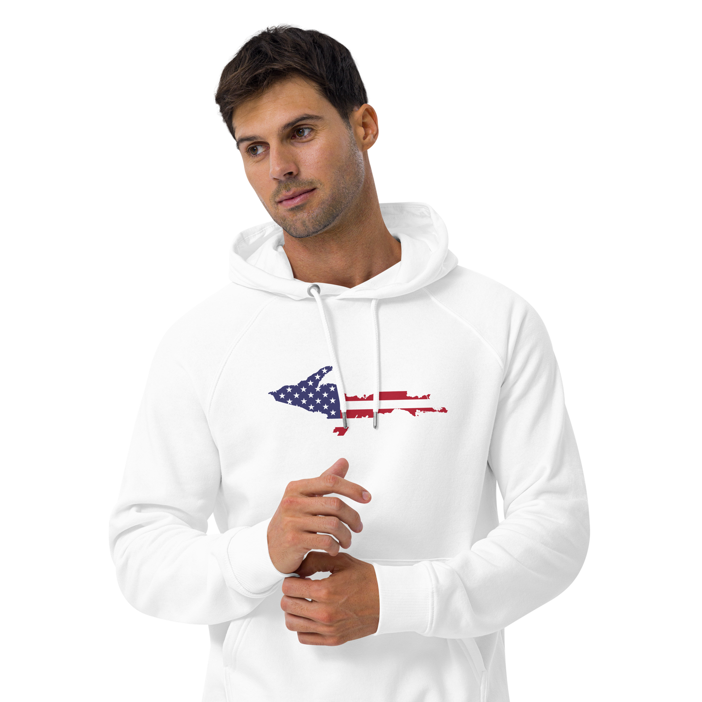 Michigan Upper Peninsula Hoodie (w/ MI USA Flag Outline) | Unisex Organic