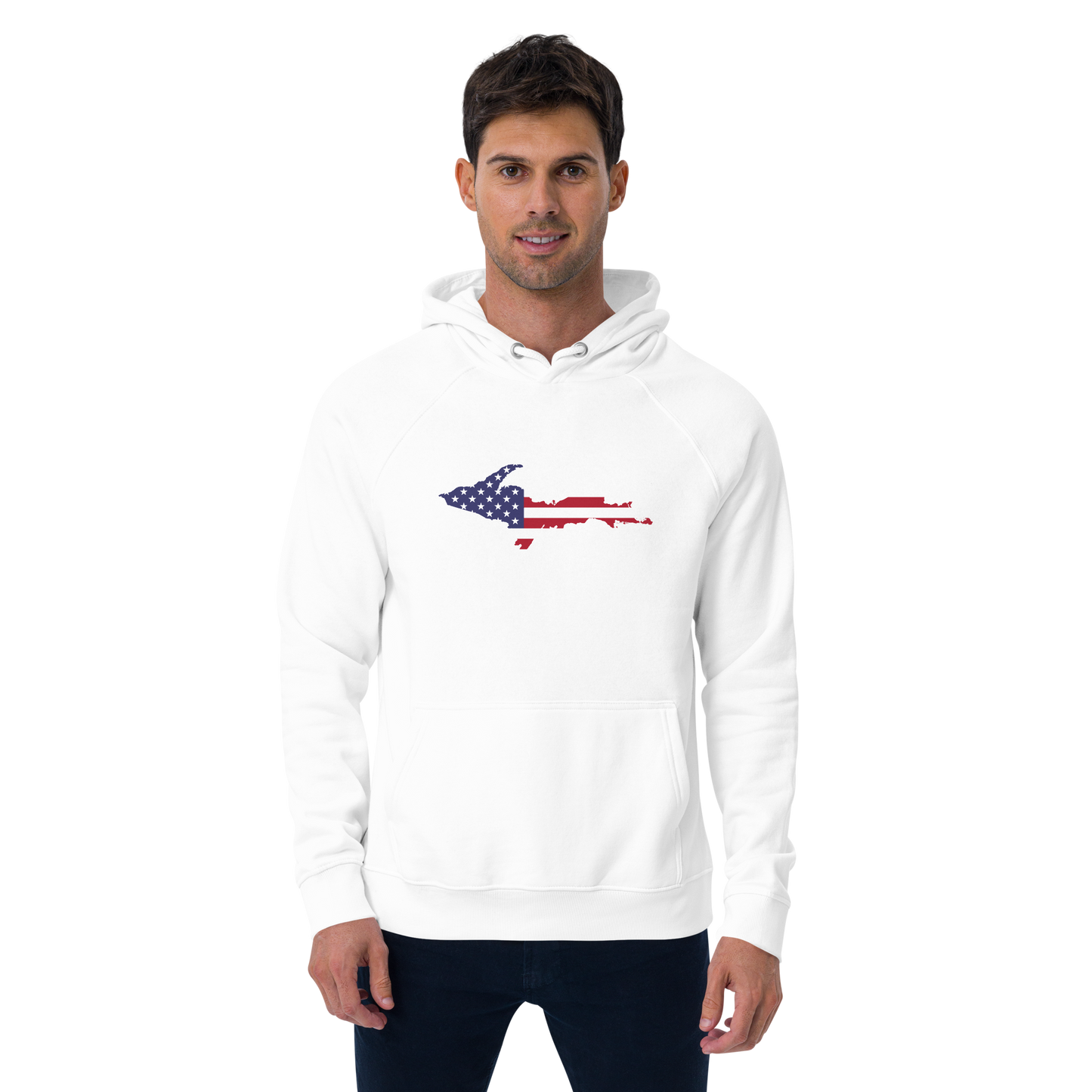 Michigan Upper Peninsula Hoodie (w/ MI USA Flag Outline) | Unisex Organic