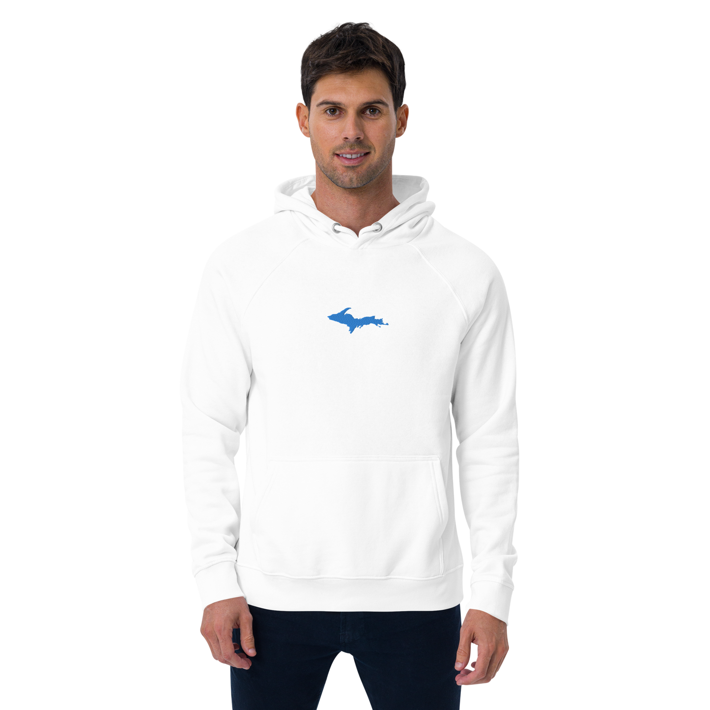 Michigan Upper Peninsula Hoodie (w/ Embroidered Azure UP Outline) | Unisex Organic