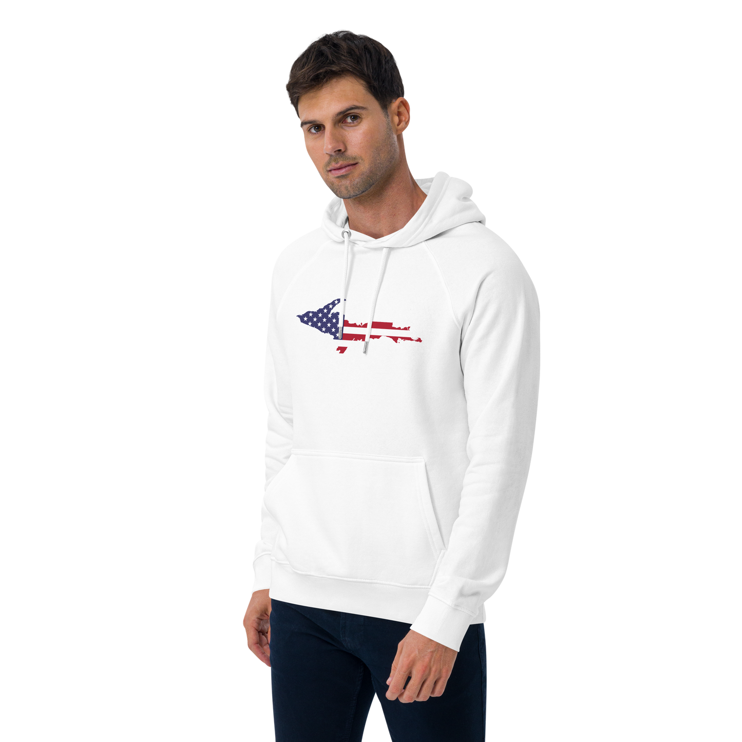 Michigan Upper Peninsula Hoodie (w/ MI USA Flag Outline) | Unisex Organic