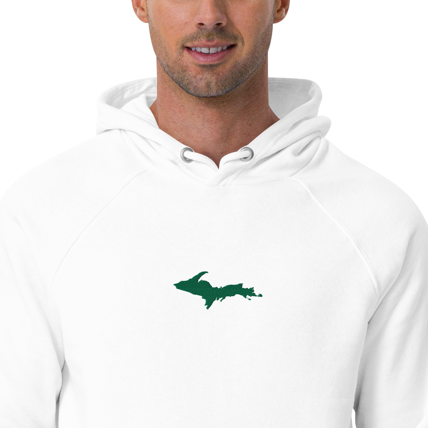 Michigan Upper Peninsula Hoodie (w/ Embroidered Green UP Outline) | Unisex Organic