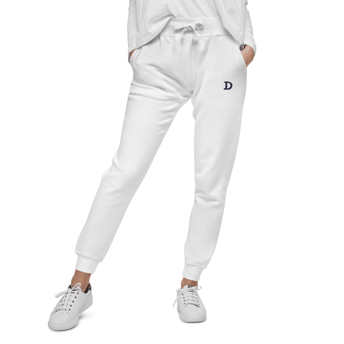 Detroit 'Old French D' Unisex Sweatpants | White/Navy Embroidery - Circumspice Michigan