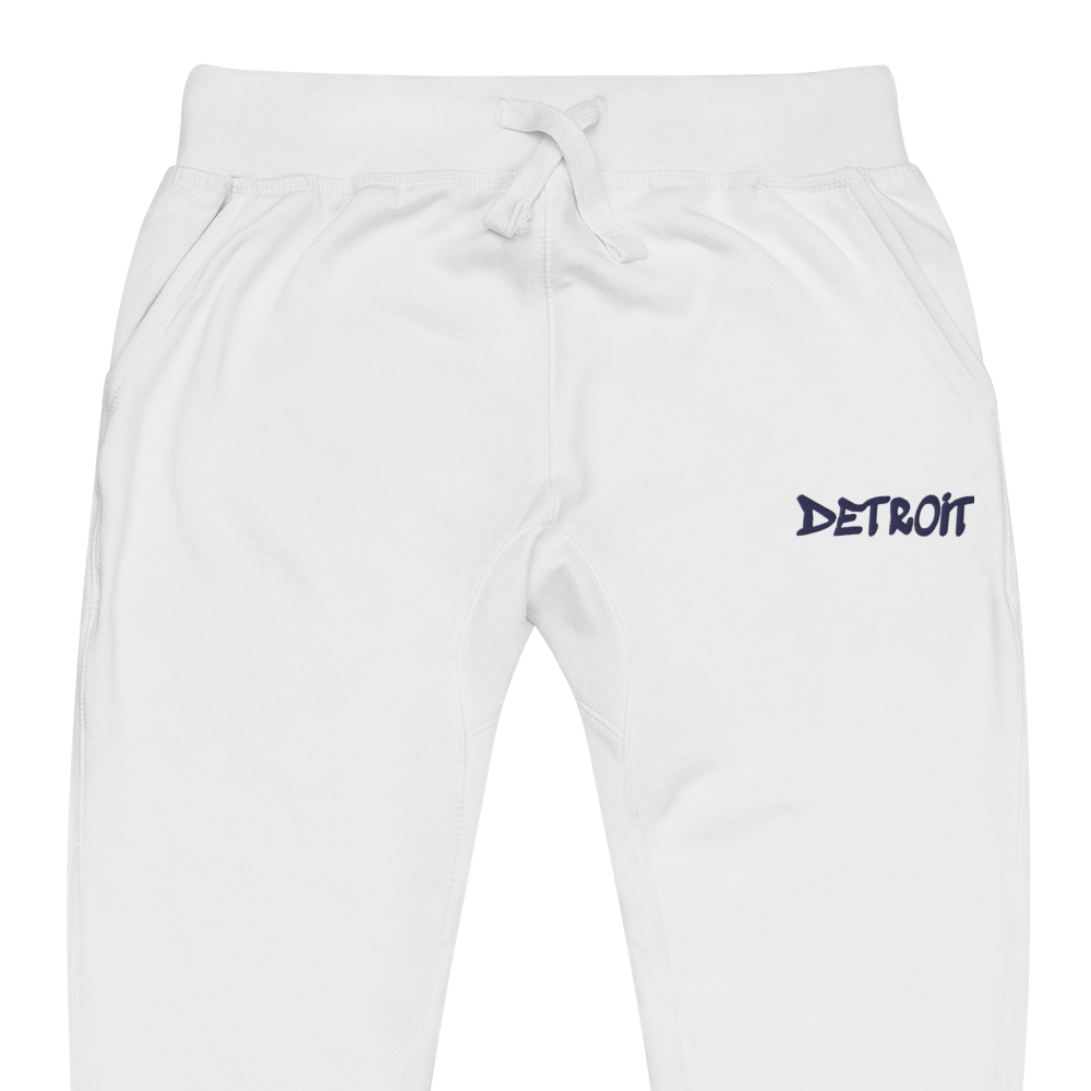 'Detroit' Sweatpants (Tag Font) | White/Navy Embroidery