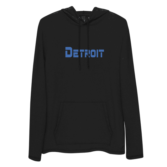 'Detroit' Lightweight Hoodie (Blue 1980s Sci-Fi Font) | Unisex - Circumspice Michigan