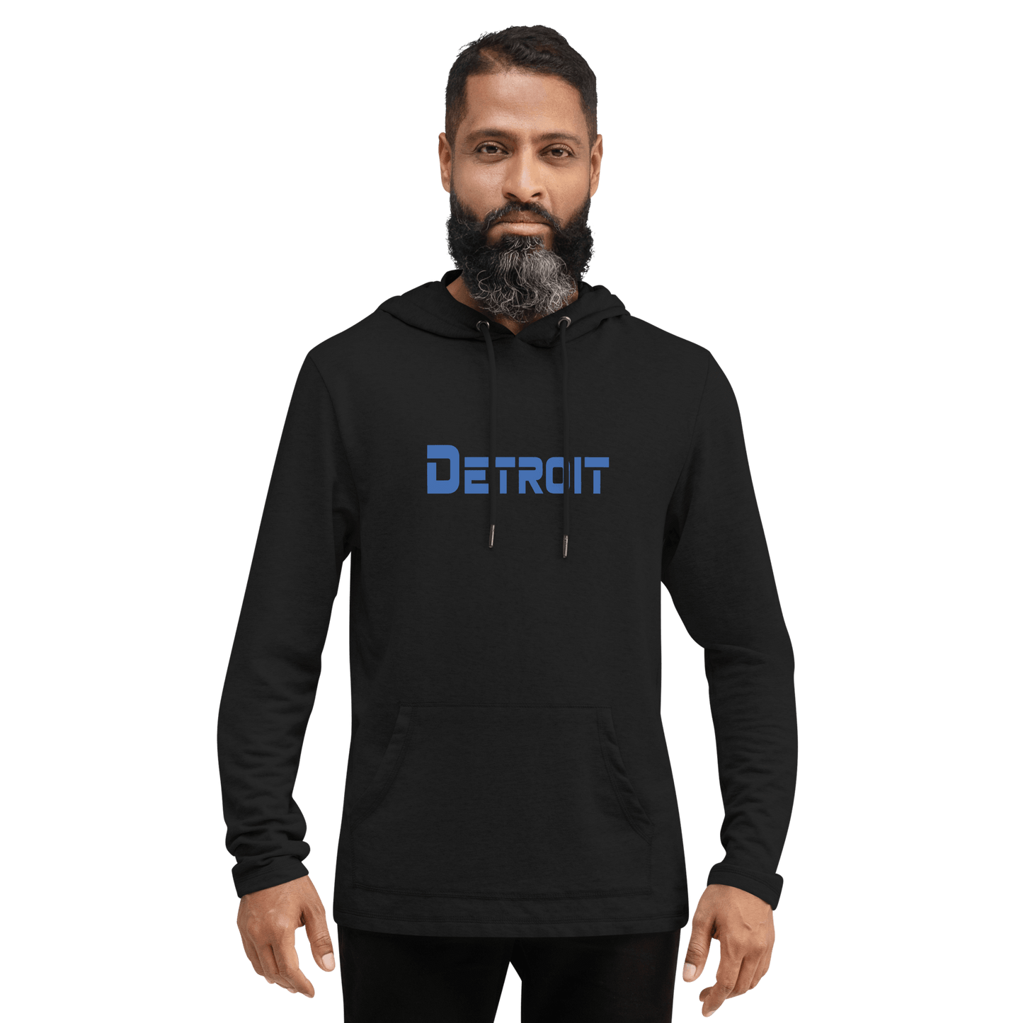 'Detroit' Lightweight Hoodie (Blue 1980s Sci-Fi Font) | Unisex - Circumspice Michigan