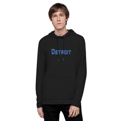 'Detroit' Lightweight Hoodie (Blue 1980s Sci-Fi Font) | Unisex - Circumspice Michigan