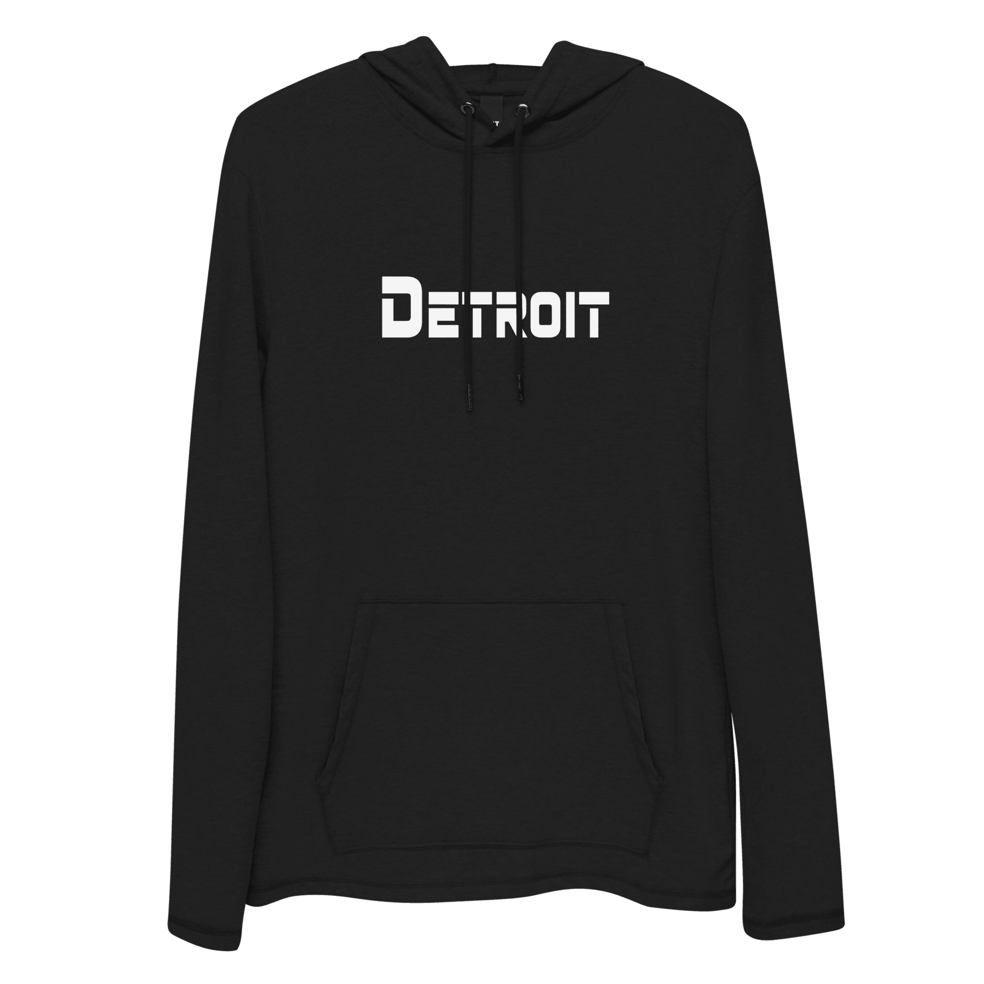 'Detroit' Lightweight Hoodie (White/Navy 1980s Sci-Fi Font) | Unisex - Circumspice Michigan