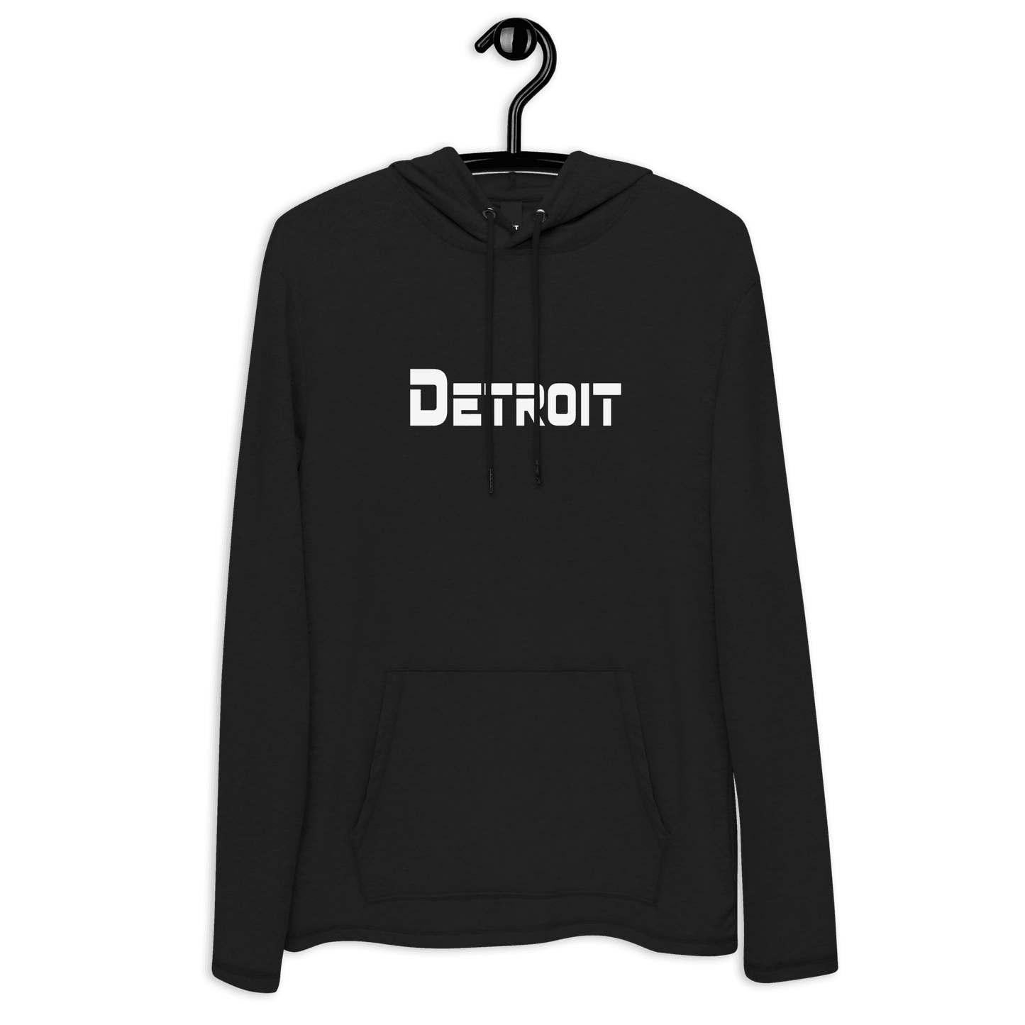 'Detroit' Lightweight Hoodie (White/Navy 1980s Sci-Fi Font) | Unisex - Circumspice Michigan