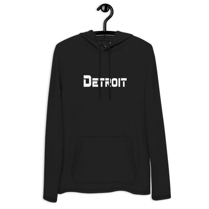 'Detroit' Lightweight Hoodie (White/Navy 1980s Sci-Fi Font) | Unisex - Circumspice Michigan