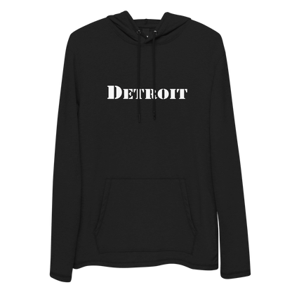 'Detroit' Lightweight Hoodie (White/Black Army Font) | Unisex - Circumspice Michigan