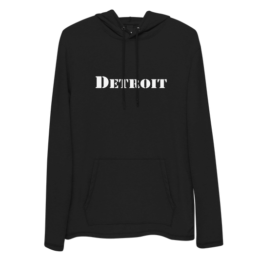 'Detroit' Lightweight Hoodie (White/Black Army Font) | Unisex - Circumspice Michigan