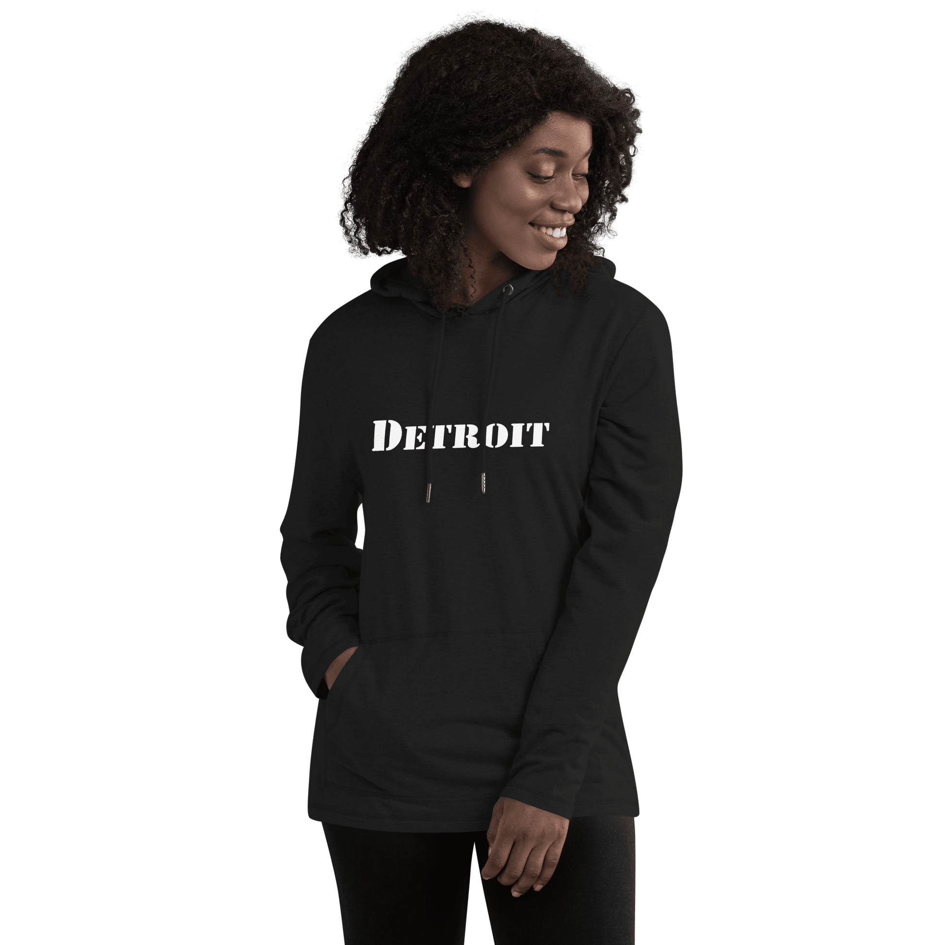 'Detroit' Lightweight Hoodie (White/Black Army Font) | Unisex - Circumspice Michigan