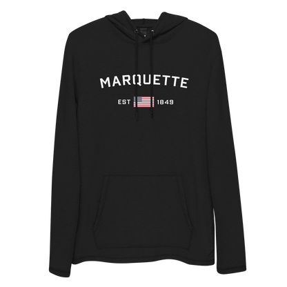 'Marquette EST 1849' Lightweight Hoodie (w/ USA Flag) | Unisex - Circumspice Michigan