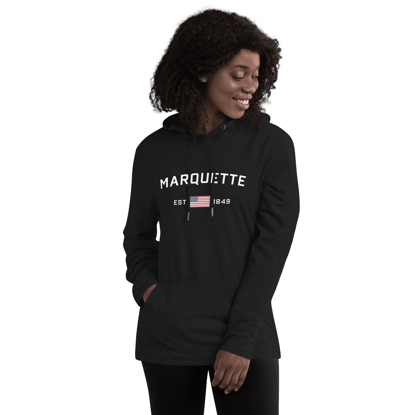 'Marquette EST 1849' Lightweight Hoodie (w/ USA Flag) | Unisex - Circumspice Michigan