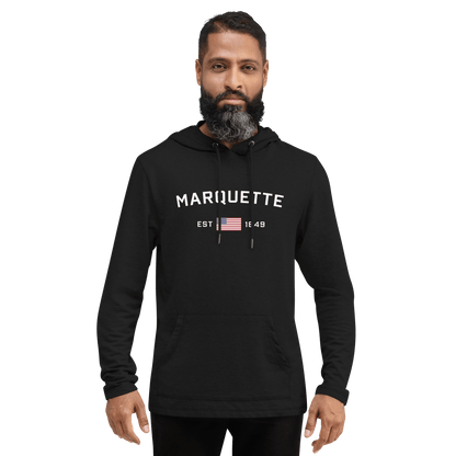 'Marquette EST 1849' Lightweight Hoodie (w/ USA Flag) | Unisex - Circumspice Michigan