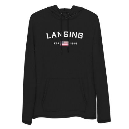 'Lansing' Lightweight Hoodie (w/ USA Flag) | Unisex - Circumspice Michigan