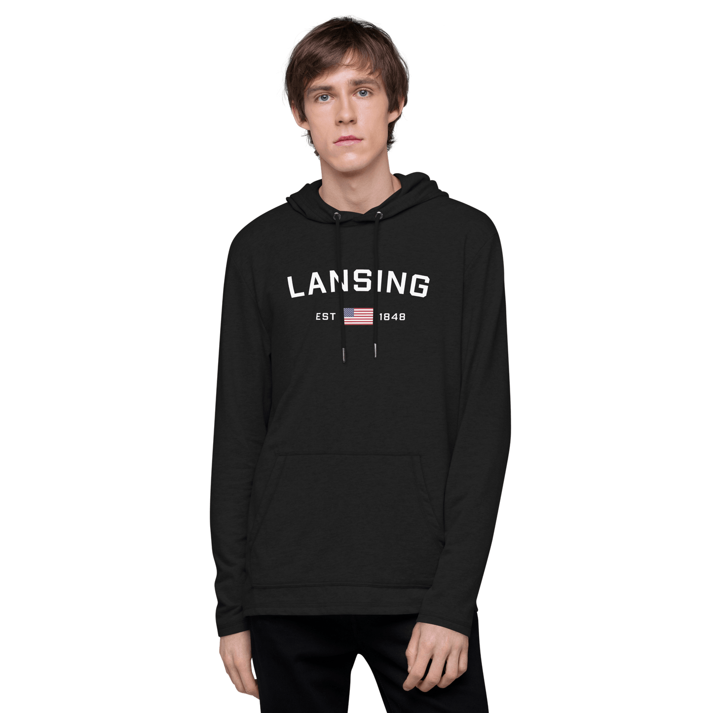 'Lansing' Lightweight Hoodie (w/ USA Flag) | Unisex - Circumspice Michigan