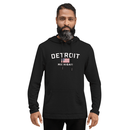 'Detroit Michigan' Lightweight Hoodie (w/ USA Flag) | Unisex - Circumspice Michigan